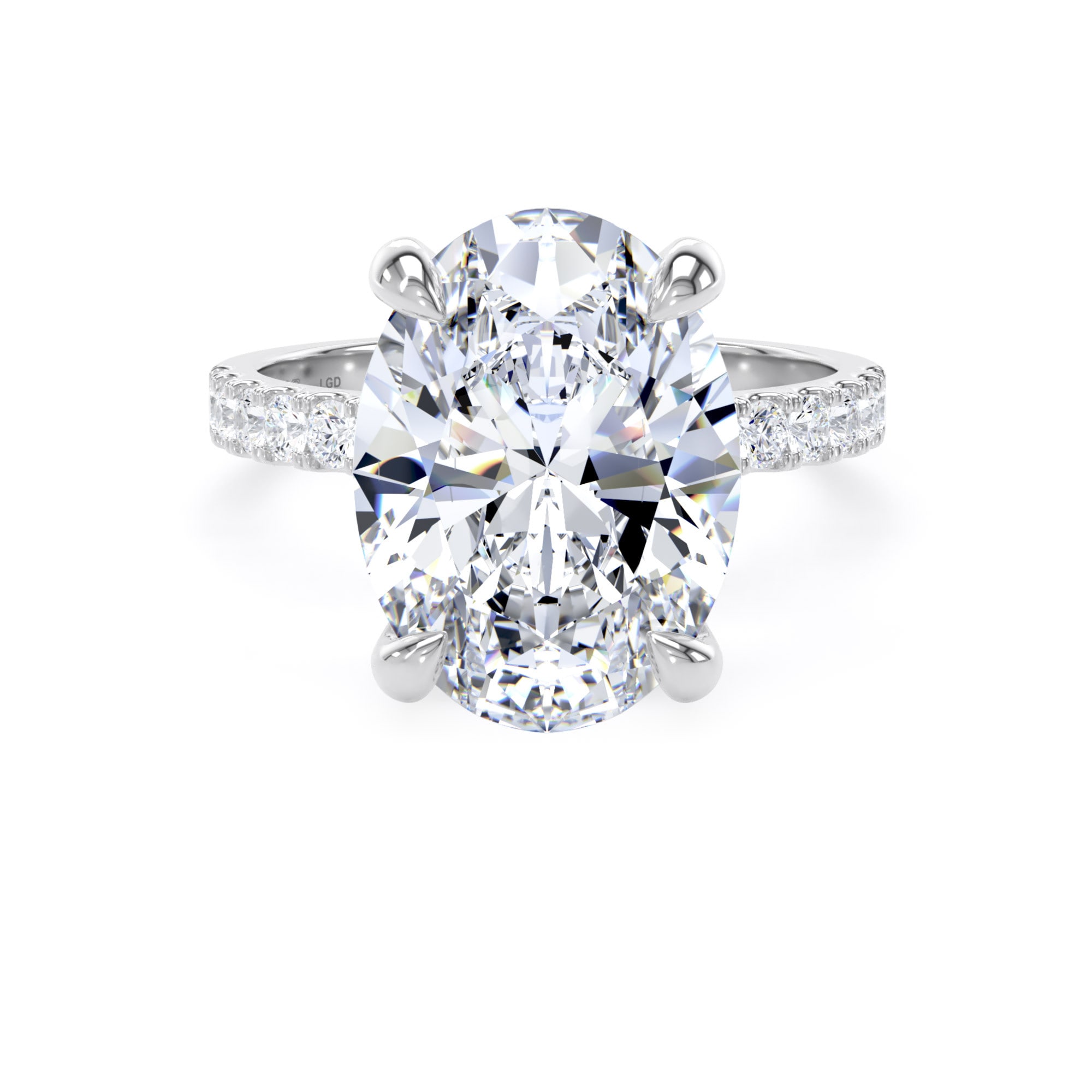 18ct White Gold 5.25cttw Oval Lab Grown Diamond Set Shoulder Solitaire Engagement Ring