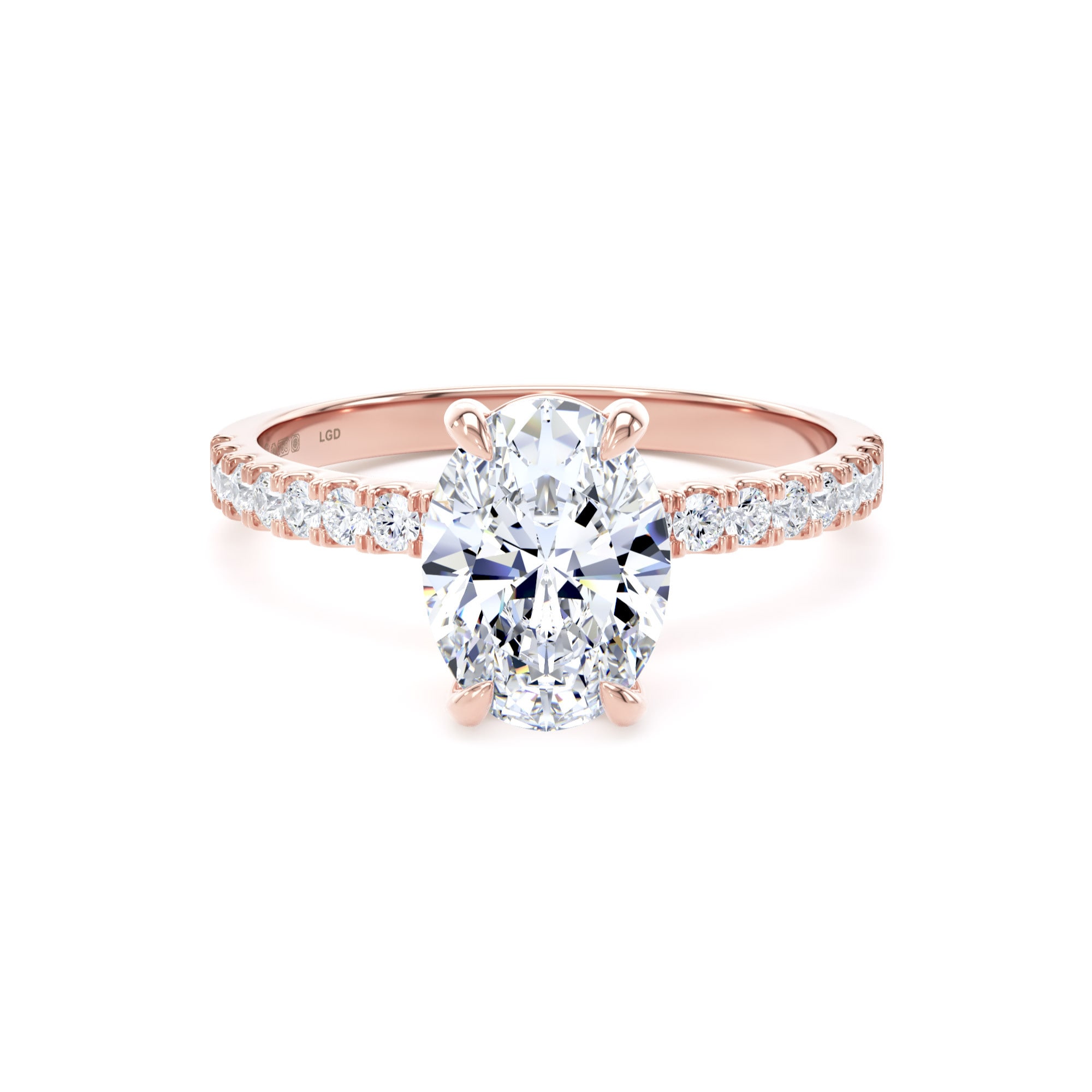 18ct Rose Gold 1.70cttw Oval Lab Grown Diamond Set Shoulder Solitaire Engagement Ring