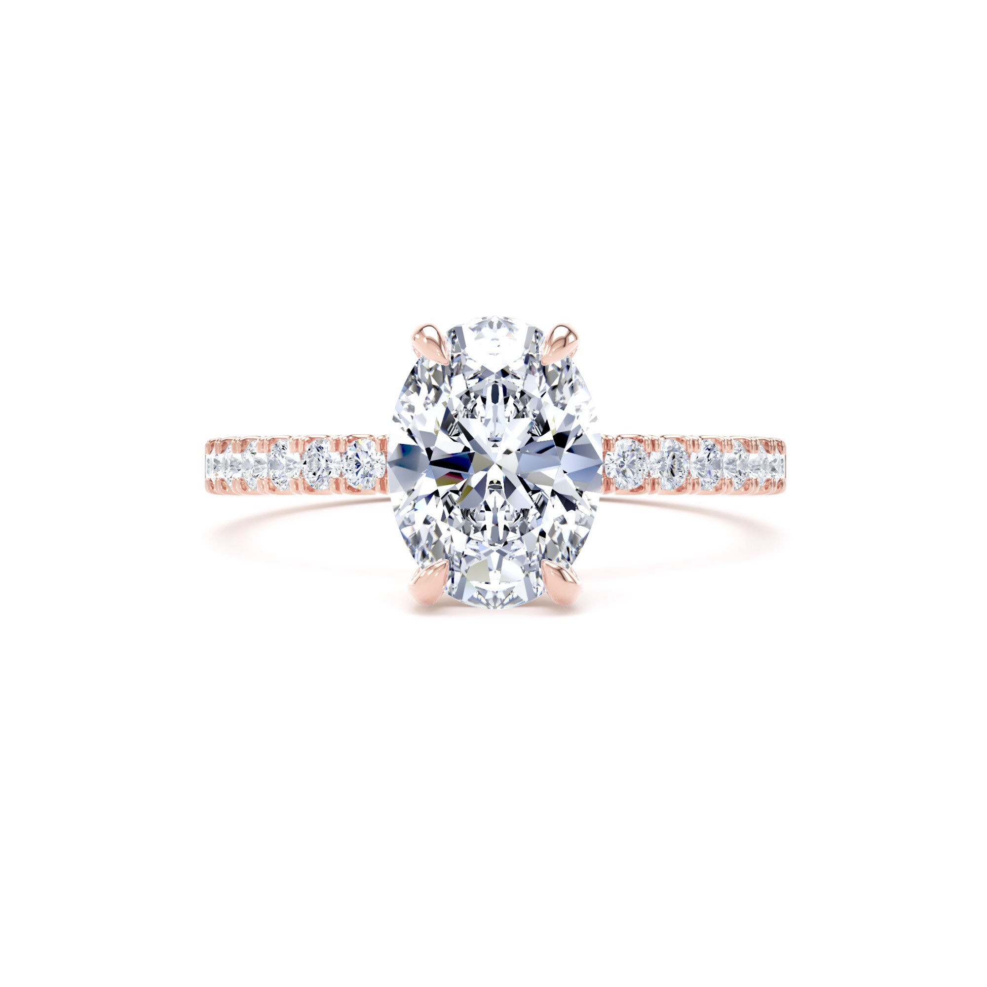 Goldsmiths 18ct Rose Gold 1.70cttw Oval Lab Grown Diamond Set Shoulder Solitaire Engagement Ring - Ring Size M