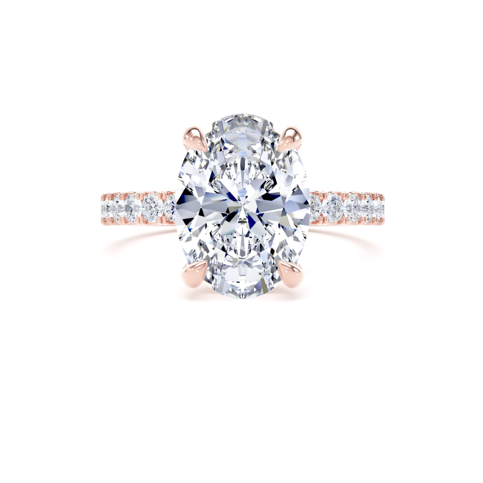 Goldsmiths 18ct Rose Gold 3.25cttw Oval Lab Grown Diamond Set Shoulder Solitaire Engagement Ring - Ring Size K