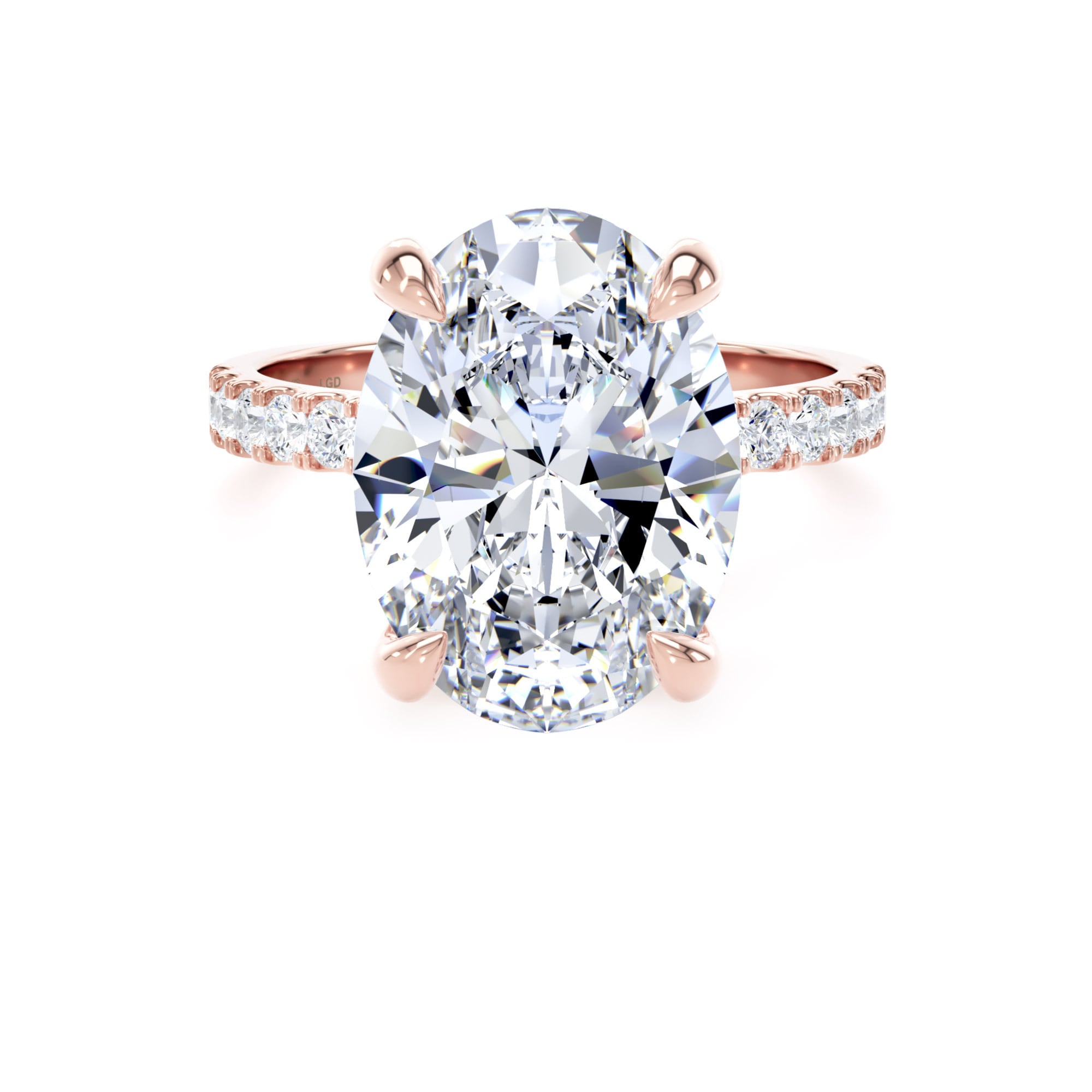 18ct Rose Gold 5.25cttw Oval Lab Grown Diamond Set Shoulder Solitaire Engagement Ring