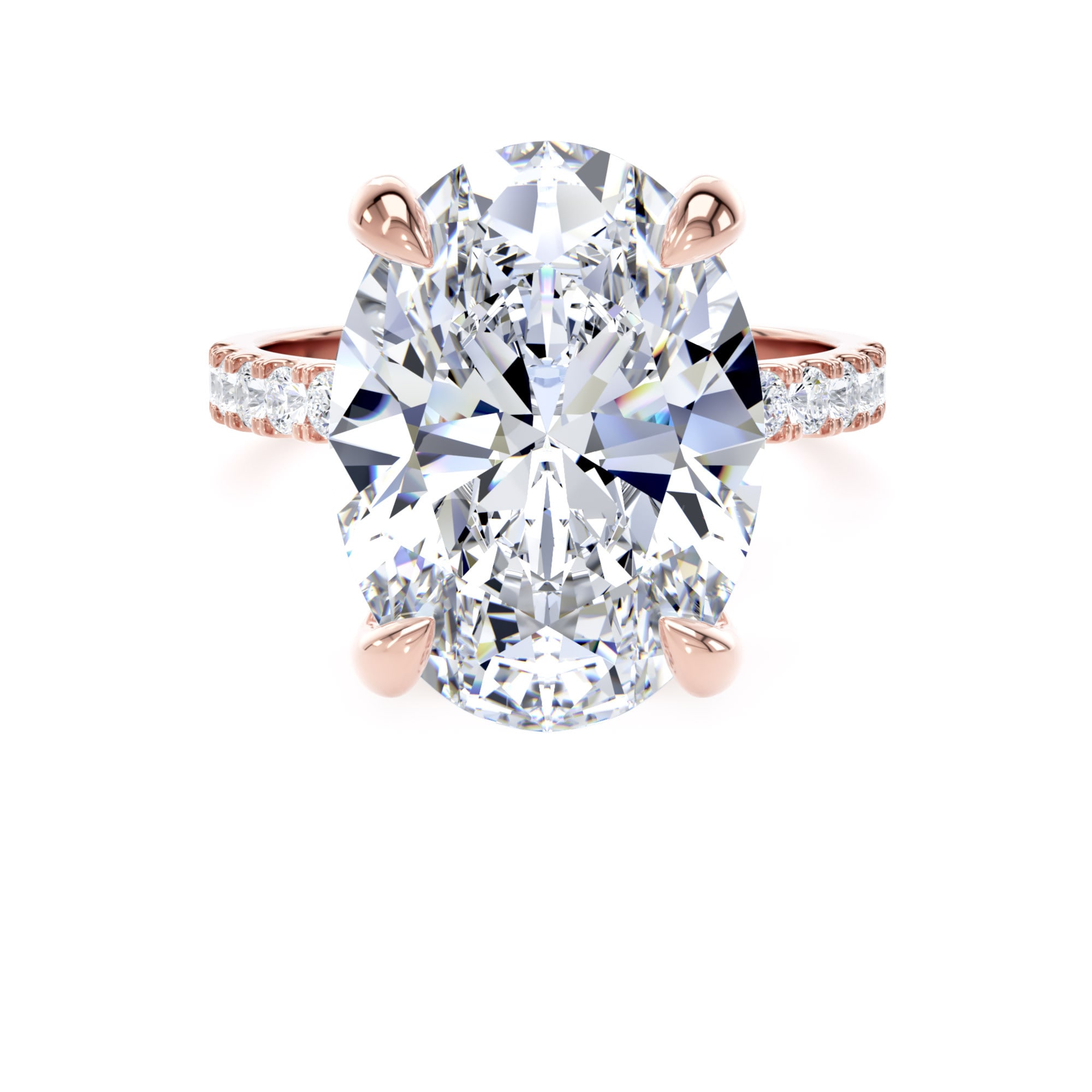 18ct Rose Gold 7.25cttw Oval Lab Grown Diamond Set Shoulder Solitaire Engagement Ring