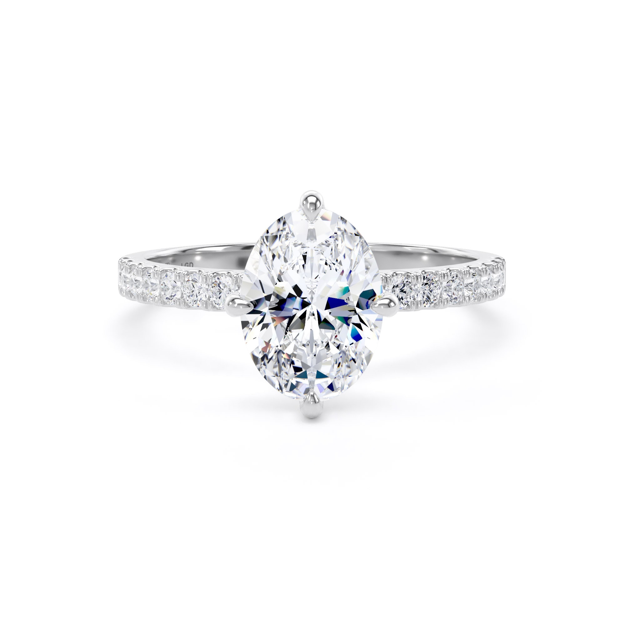 Platinum Compass Set 1.70cttw Oval Lab Grown Diamond Set Shoulder Solitaire Engagement Ring