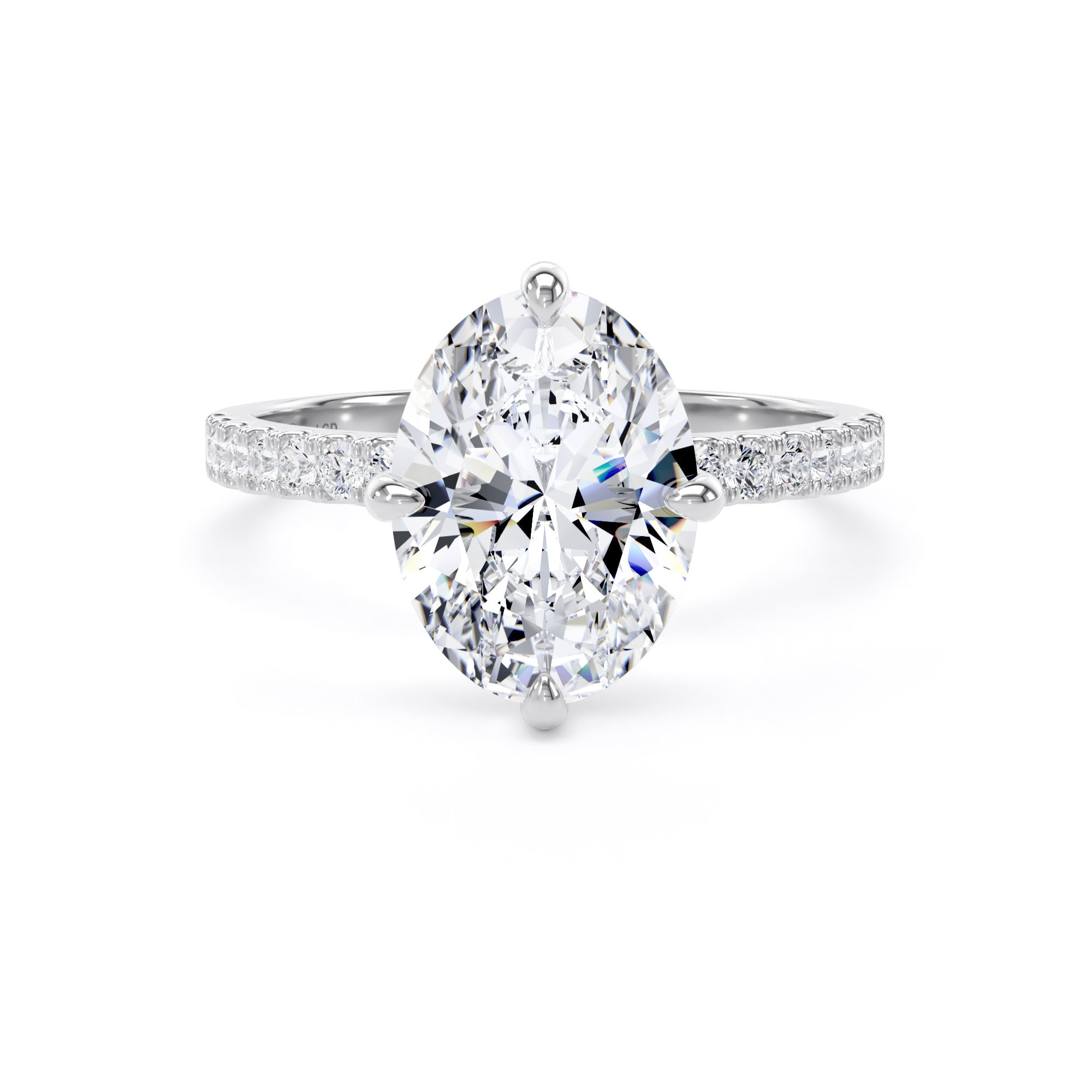 Platinum Compass Set 2.70cttw Oval Lab Grown Diamond Set Shoulder Solitaire Engagement Ring