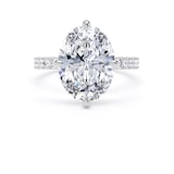 Goldsmiths Platinum Compass Set 4.25cttw Oval Lab Grown Diamond Set Shoulder Solitaire Engagement Ring - Ring Size F.5