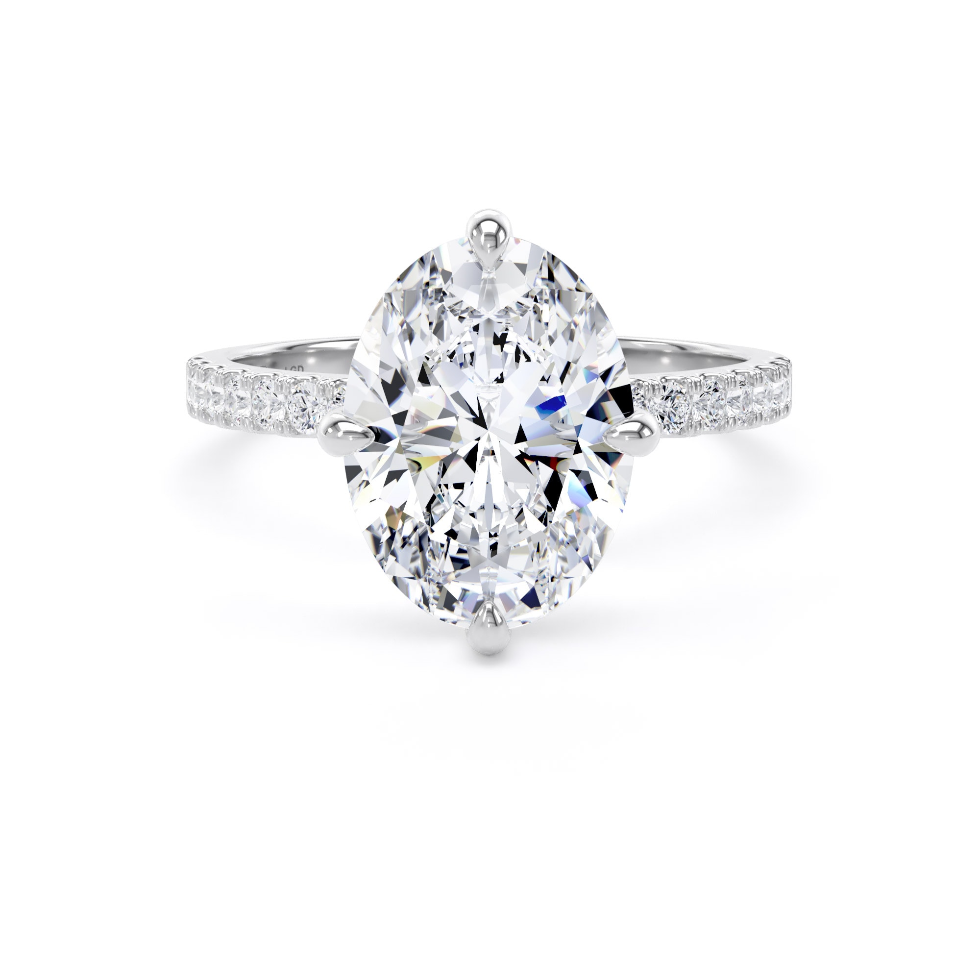 18ct White Gold Compass Set 3.25cttw Oval Lab Grown Diamond Set Shoulder Solitaire Engagement Ring
