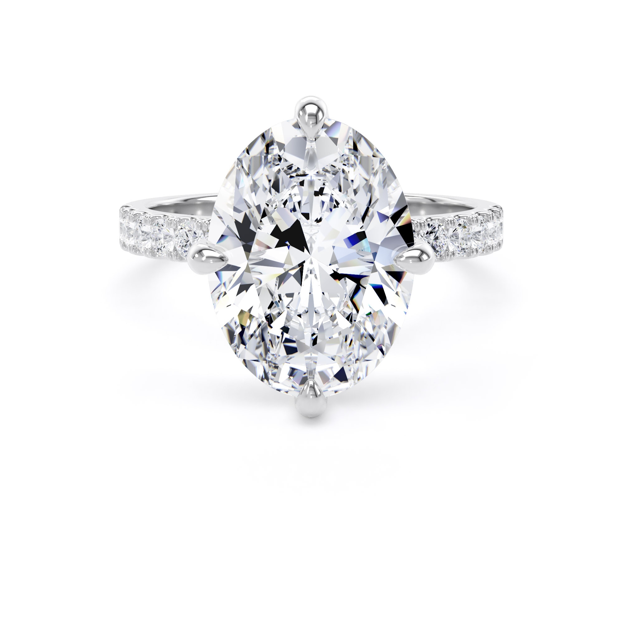 18ct White Gold Compass Set 4.25cttw Oval Lab Grown Diamond Set Shoulder Solitaire Engagement Ring