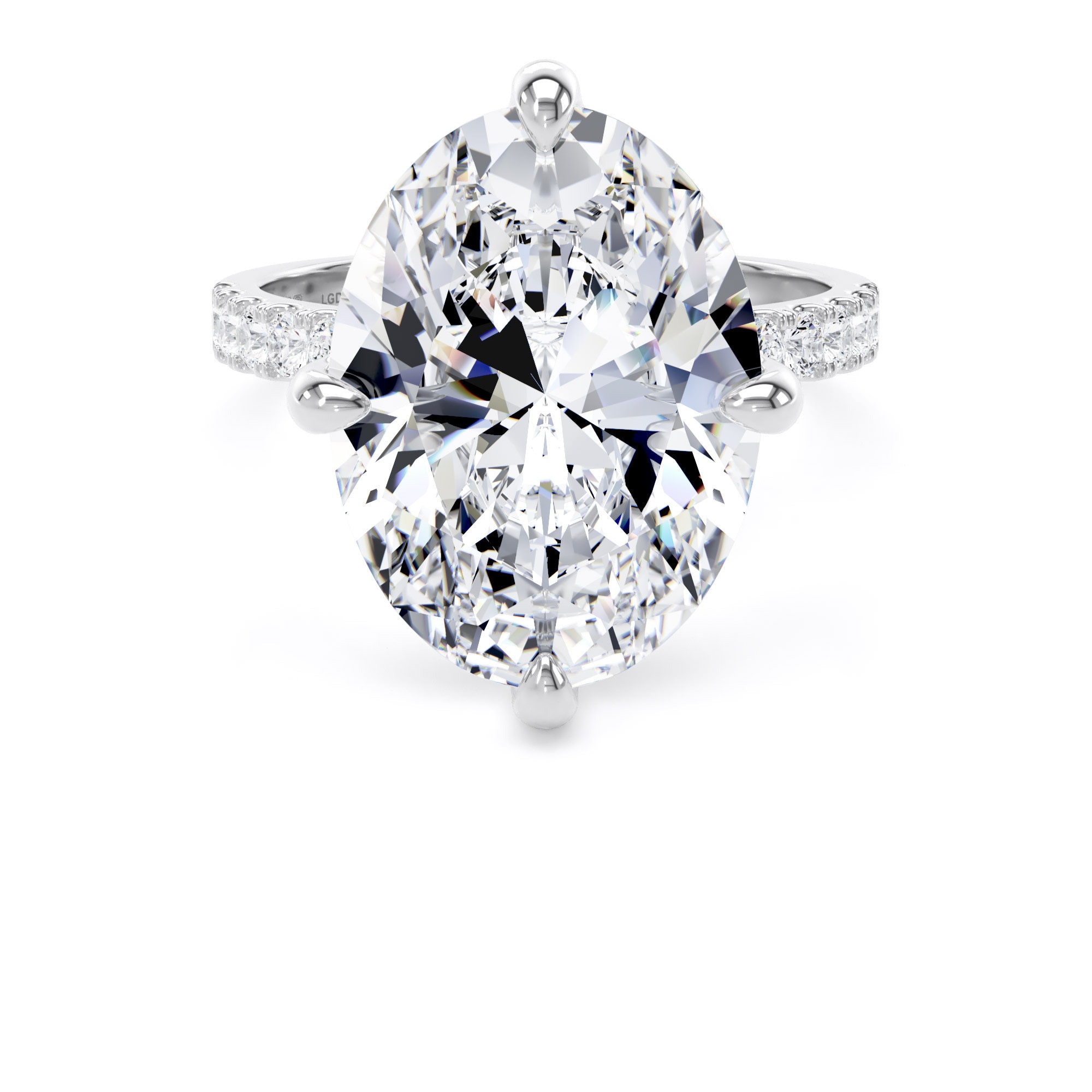 18ct White Gold Compass Set 7.25cttw Oval Lab Grown Diamond Set Shoulder Solitaire Engagement Ring
