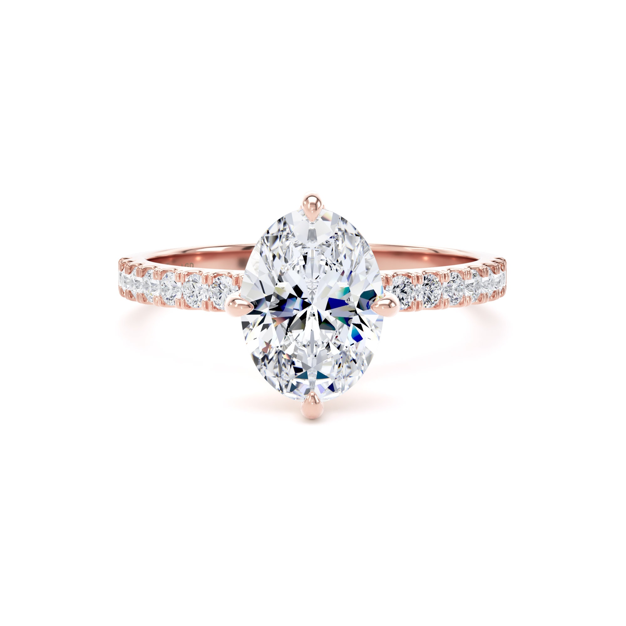 18ct Rose Gold Compass Set 1.70cttw Oval Lab Grown Diamond Set Shoulder Solitaire Engagement Ring