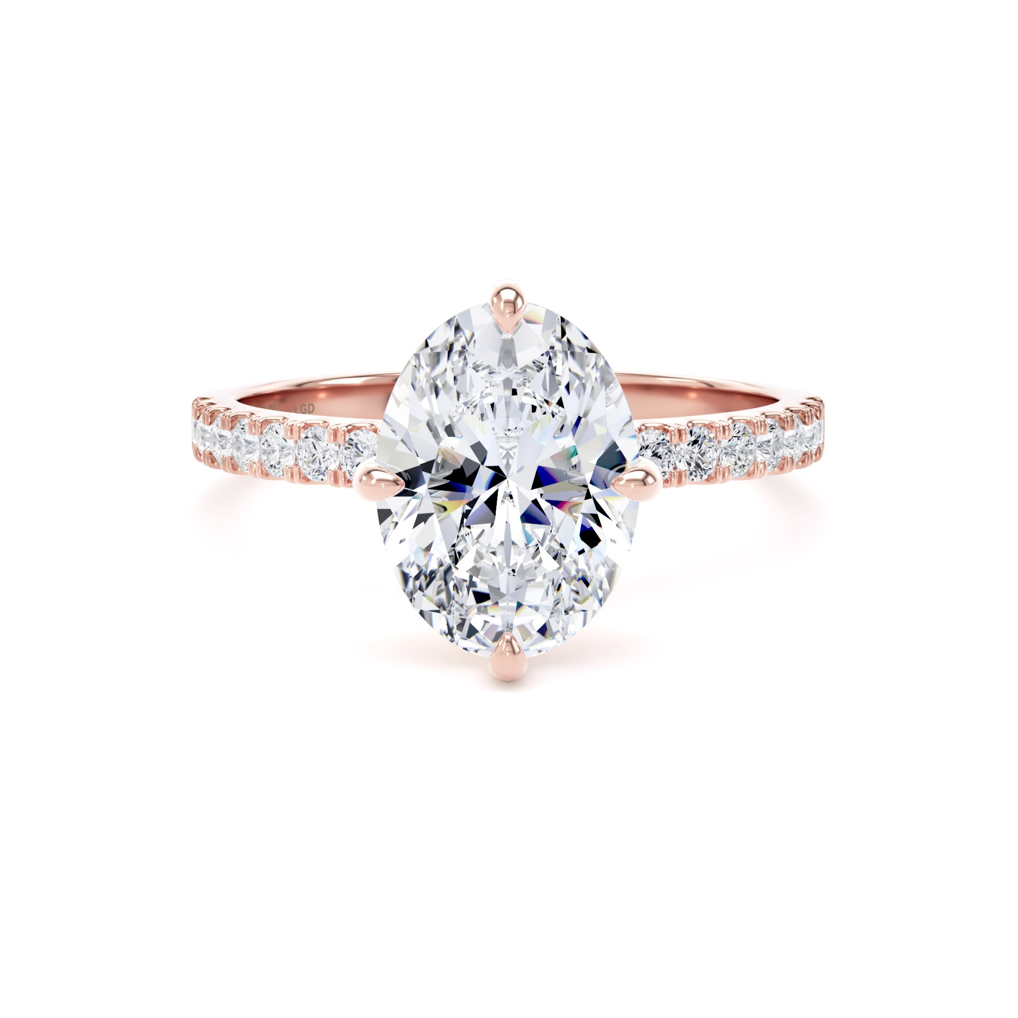 18ct Rose Gold Compass Set 2.20cttw Oval Lab Grown Diamond Set Shoulder Solitaire Engagement Ring