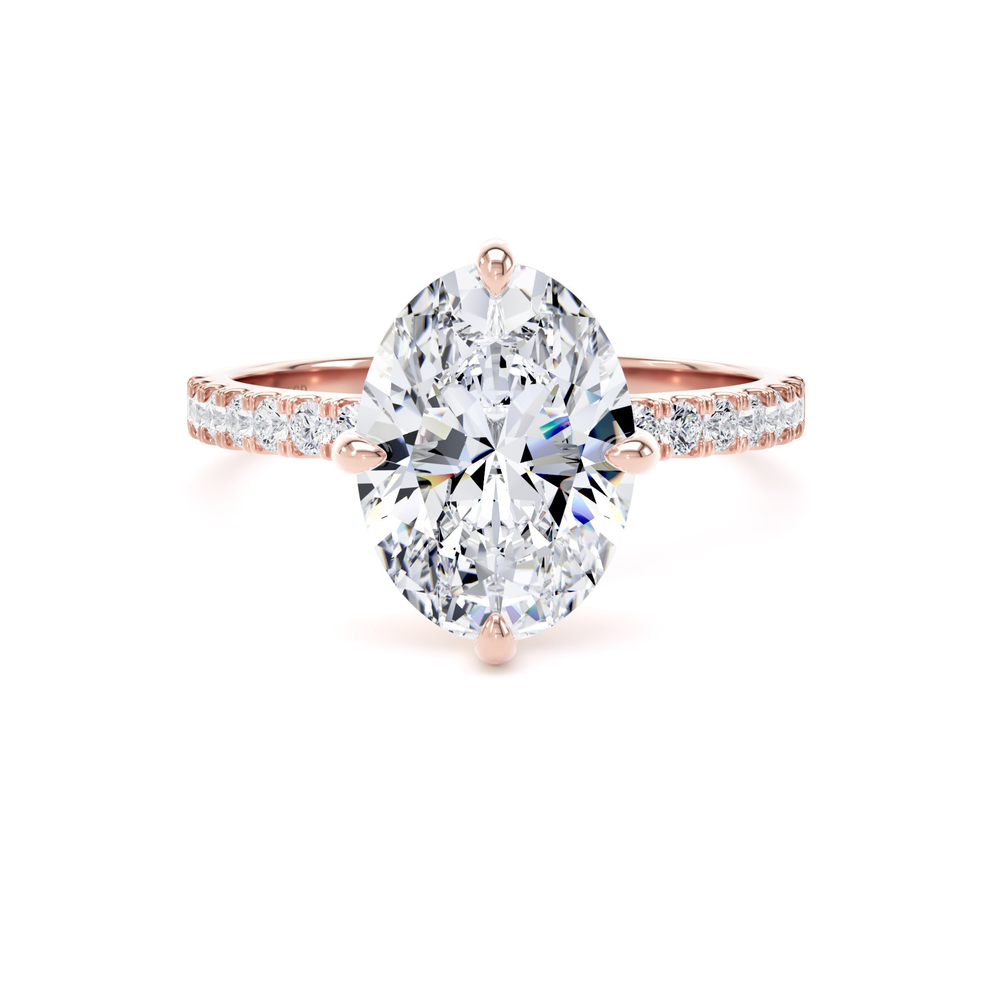 18ct Rose Gold Compass Set 2.70cttw Oval Lab Grown Diamond Set Shoulder Solitaire Engagement Ring