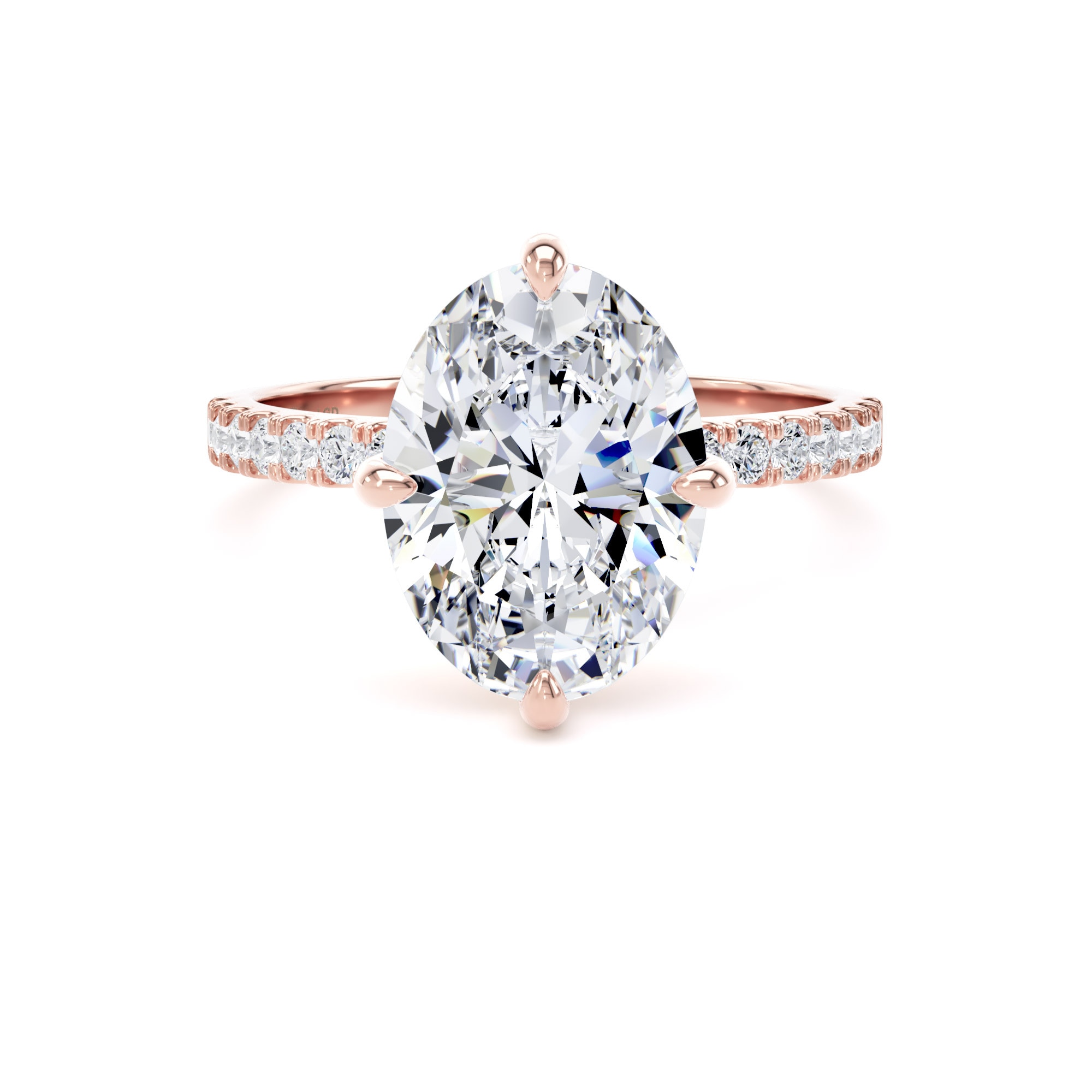 18ct Rose Gold Compass Set 3.25cttw Oval Lab Grown Diamond Set Shoulder Solitaire Engagement Ring