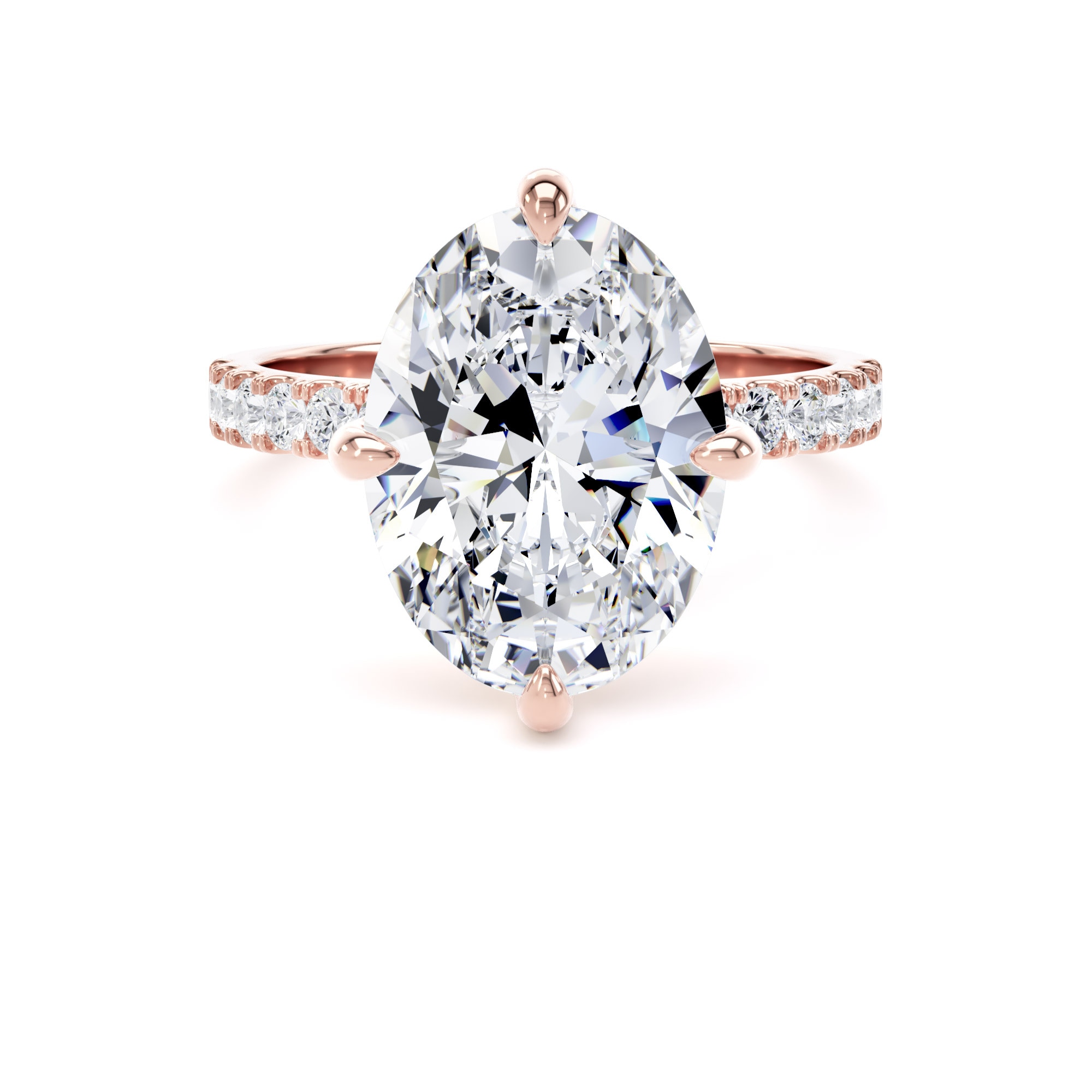 18ct Rose Gold Compass Set 4.25cttw Oval Lab Grown Diamond Set Shoulder Solitaire Engagement Ring
