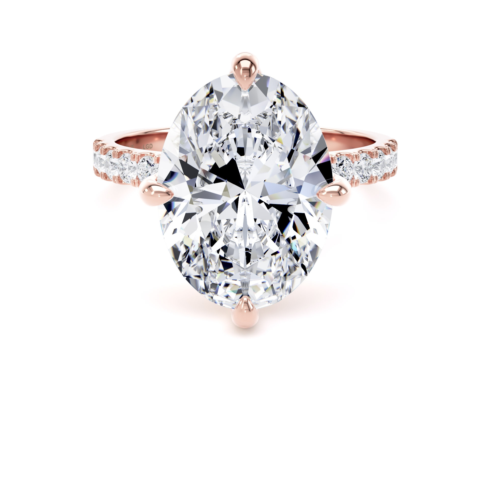 18ct Rose Gold Compass Set 5.25cttw Oval Lab Grown Diamond Set Shoulder Solitaire Engagement Ring