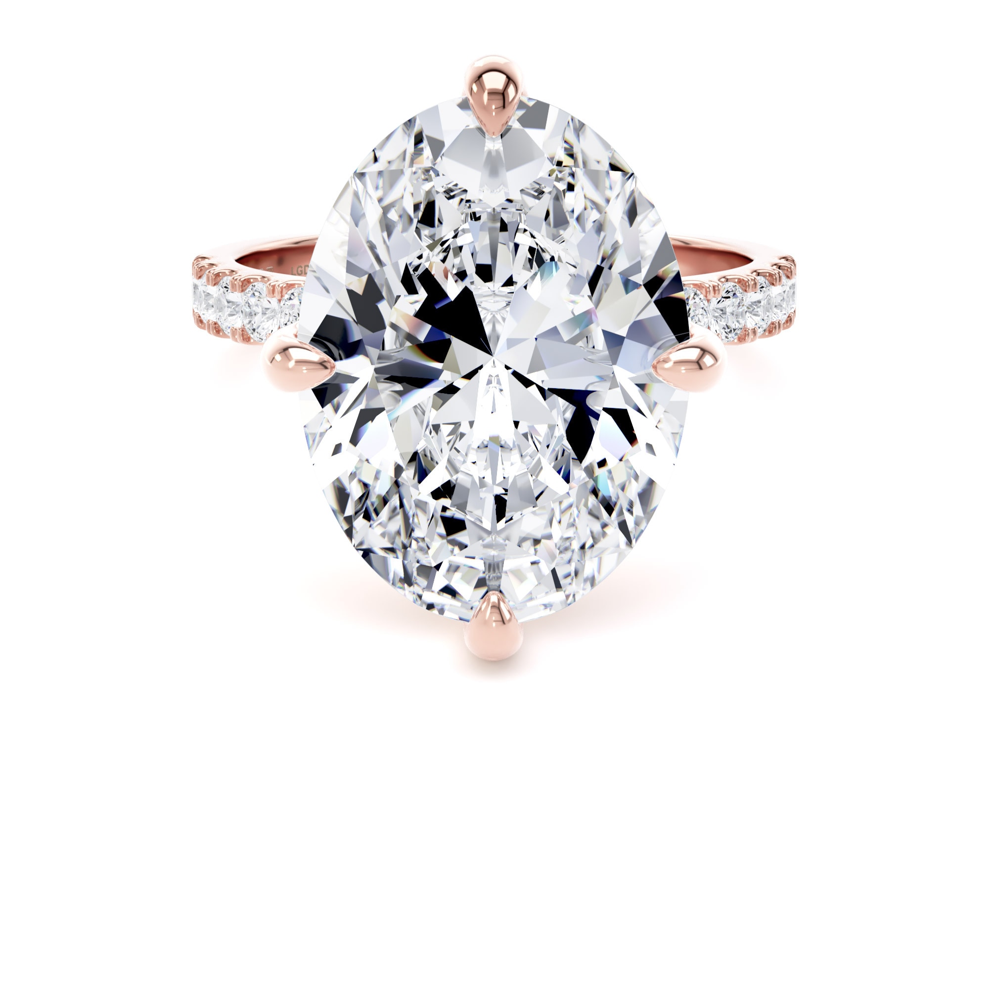 18ct Rose Gold Compass Set 7.25cttw Oval Lab Grown Diamond Set Shoulder Solitaire Engagement Ring