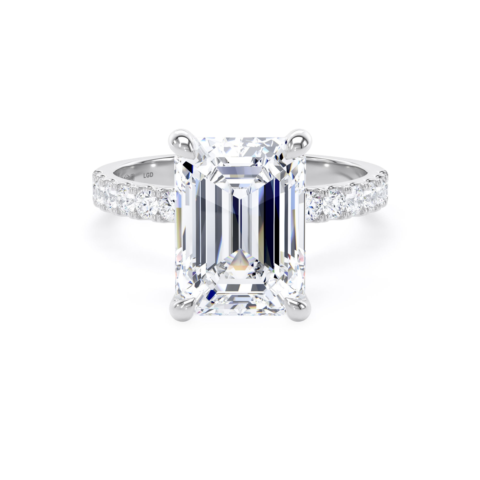 Platinum 4.25cttw Emerald Cut Lab Grown Diamond Set Shoulder Solitaire Engagement Ring