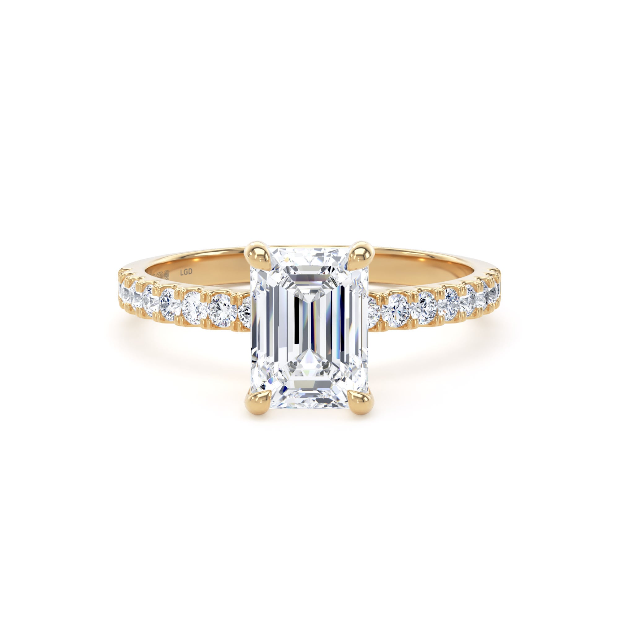 18ct Yellow Gold 1.70cttw Emerald Cut Lab Grown Diamond Set Shoulder Solitaire Engagement Ring