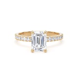 Goldsmiths 18ct Yellow Gold 1.70cttw Emerald Cut Lab Grown Diamond Set Shoulder Solitaire Engagement Ring - Ring Size O.5