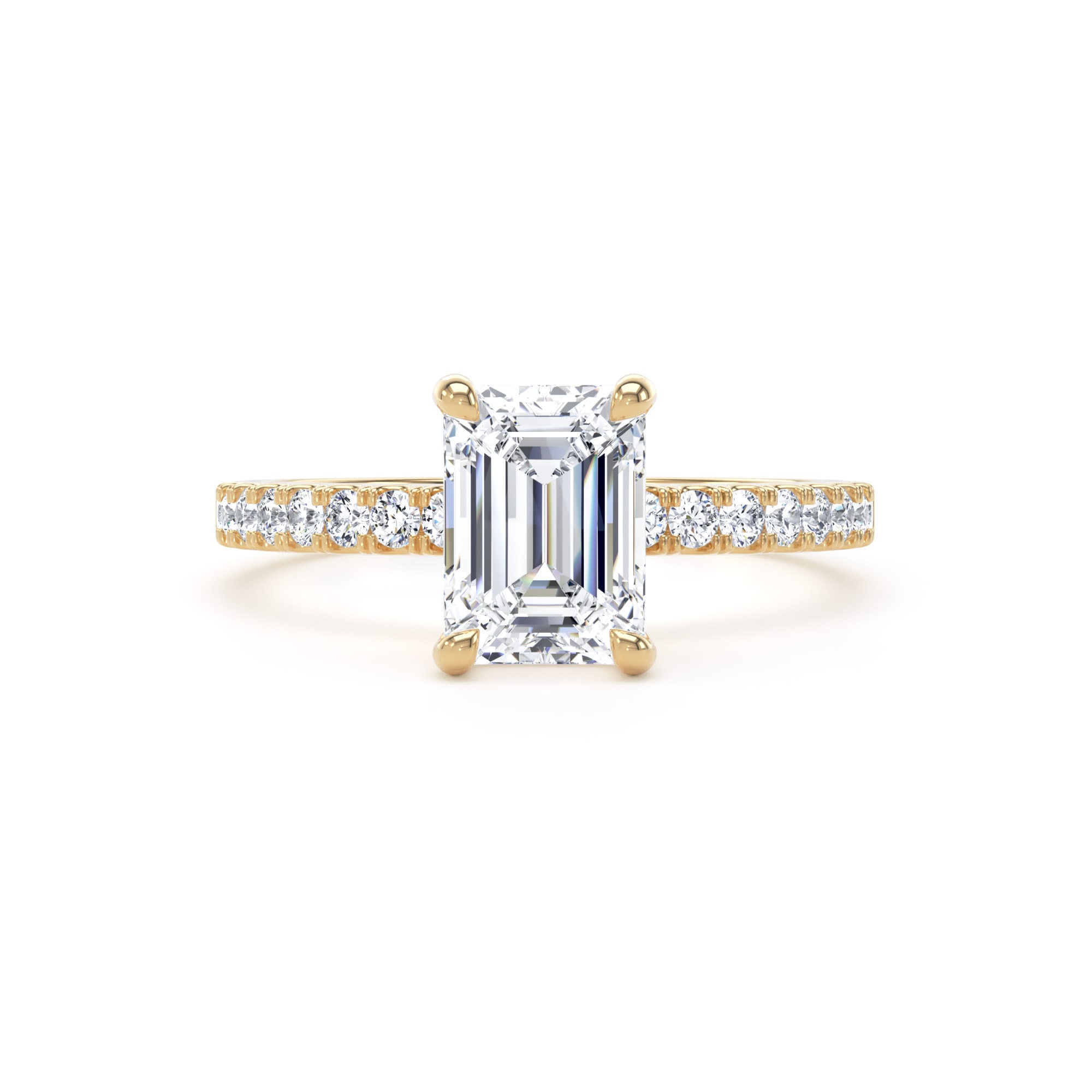 Goldsmiths 18ct Yellow Gold 1.70cttw Emerald Cut Lab Grown Diamond Set Shoulder Solitaire Engagement Ring - Ring Size J