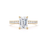 Goldsmiths 18ct Yellow Gold 1.70cttw Emerald Cut Lab Grown Diamond Set Shoulder Solitaire Engagement Ring - Ring Size O.5