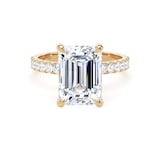 Goldsmiths 18ct Yellow Gold 4.25cttw Emerald Cut Lab Grown Diamond Set Shoulder Solitaire Engagement Ring - Ring Size O.5