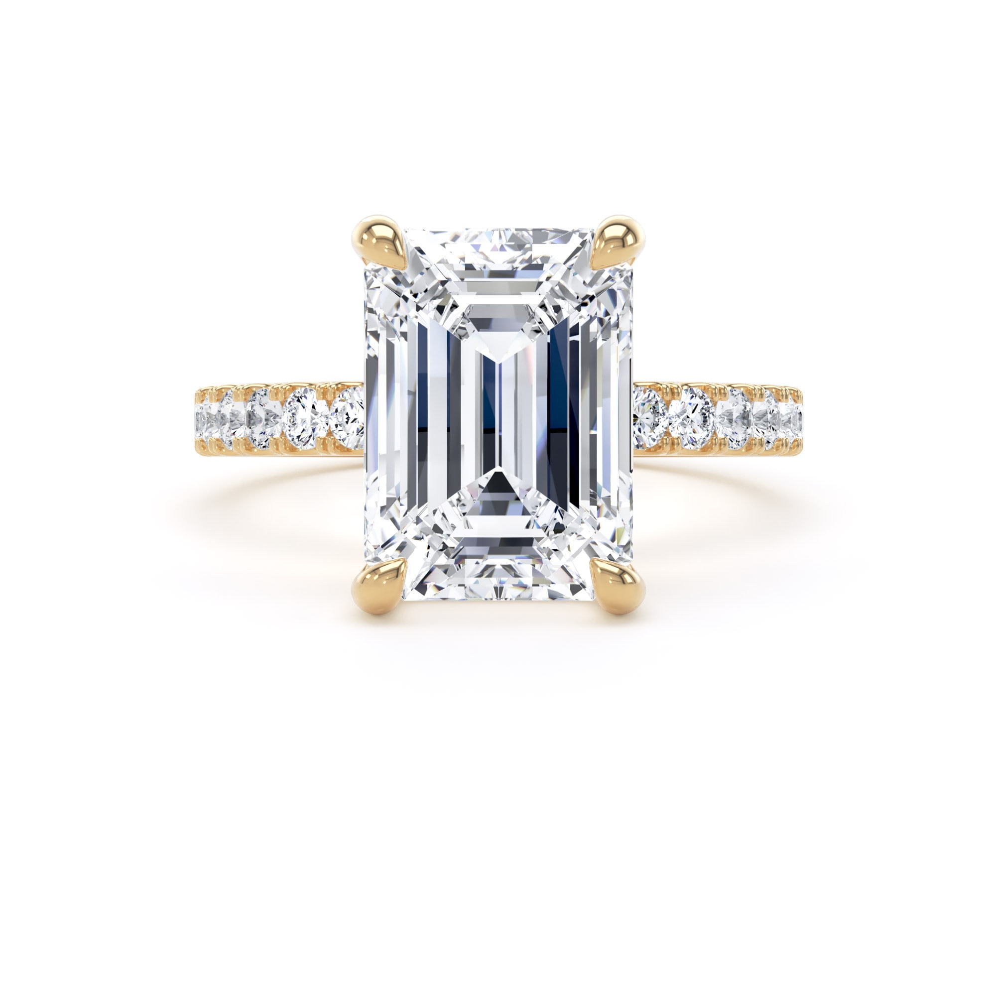 Goldsmiths 18ct Yellow Gold 4.25cttw Emerald Cut Lab Grown Diamond Set Shoulder Solitaire Engagement Ring - Ring Size Q