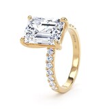 Goldsmiths 18ct Yellow Gold 4.25cttw Emerald Cut Lab Grown Diamond Set Shoulder Solitaire Engagement Ring - Ring Size O.5