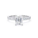Goldsmiths 18ct White Gold 1.70cttw Emerald Cut Lab Grown Diamond Set Shoulder Solitaire Engagement Ring - Ring Size N.5