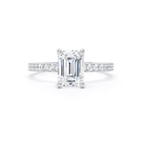 Goldsmiths 18ct White Gold 1.70cttw Emerald Cut Lab Grown Diamond Set Shoulder Solitaire Engagement Ring - Ring Size N.5