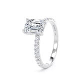 Goldsmiths 18ct White Gold 1.70cttw Emerald Cut Lab Grown Diamond Set Shoulder Solitaire Engagement Ring - Ring Size N.5