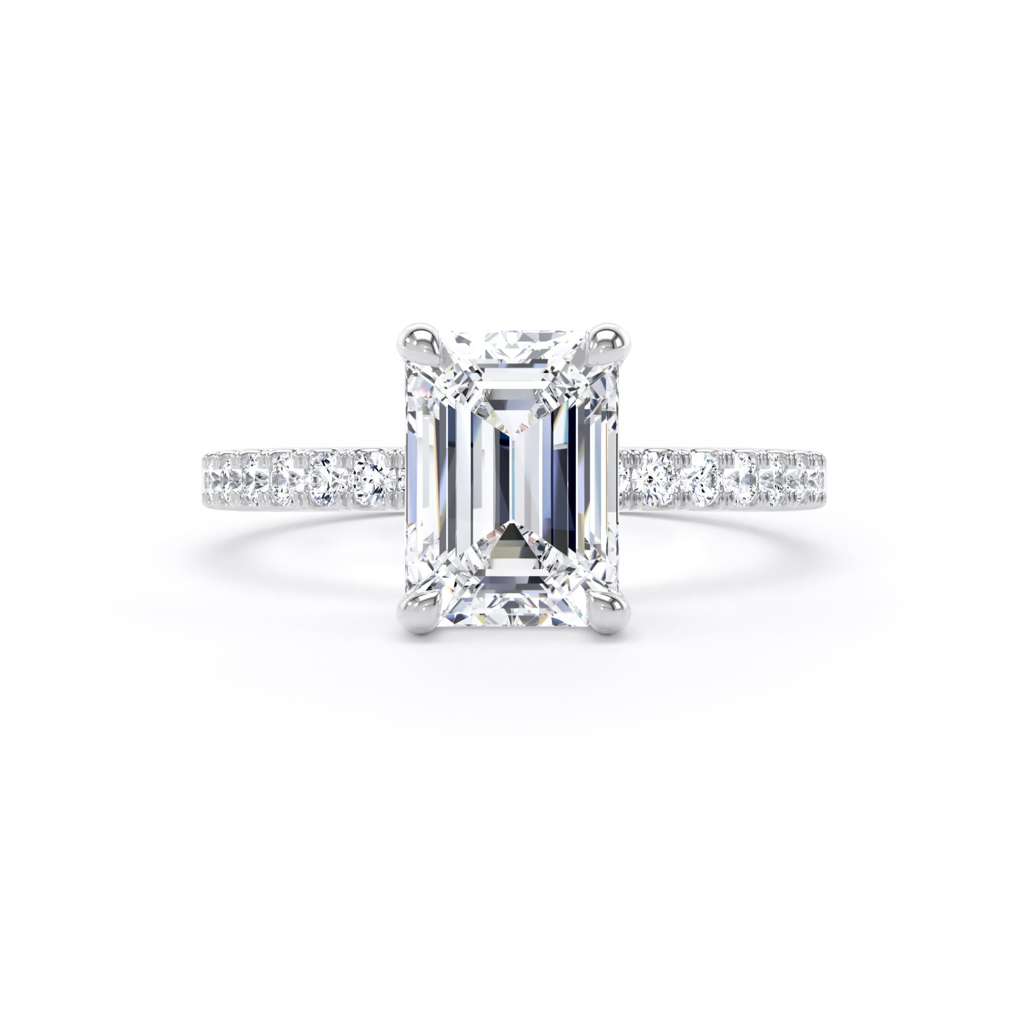 Goldsmiths 18ct White Gold 2.20cttw Emerald Cut Lab Grown Diamond Set Shoulder Solitaire Engagement Ring - Ring Size O