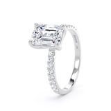 Goldsmiths 18ct White Gold 2.20cttw Emerald Cut Lab Grown Diamond Set Shoulder Solitaire Engagement Ring - Ring Size I.5