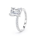Goldsmiths 18ct White Gold 2.70cttw Emerald Cut Lab Grown Diamond Set Shoulder Solitaire Engagement Ring - Ring Size I.5