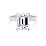 Goldsmiths 18ct White Gold 4.25cttw Emerald Cut Lab Grown Diamond Set Shoulder Solitaire Engagement Ring - Ring Size K.5
