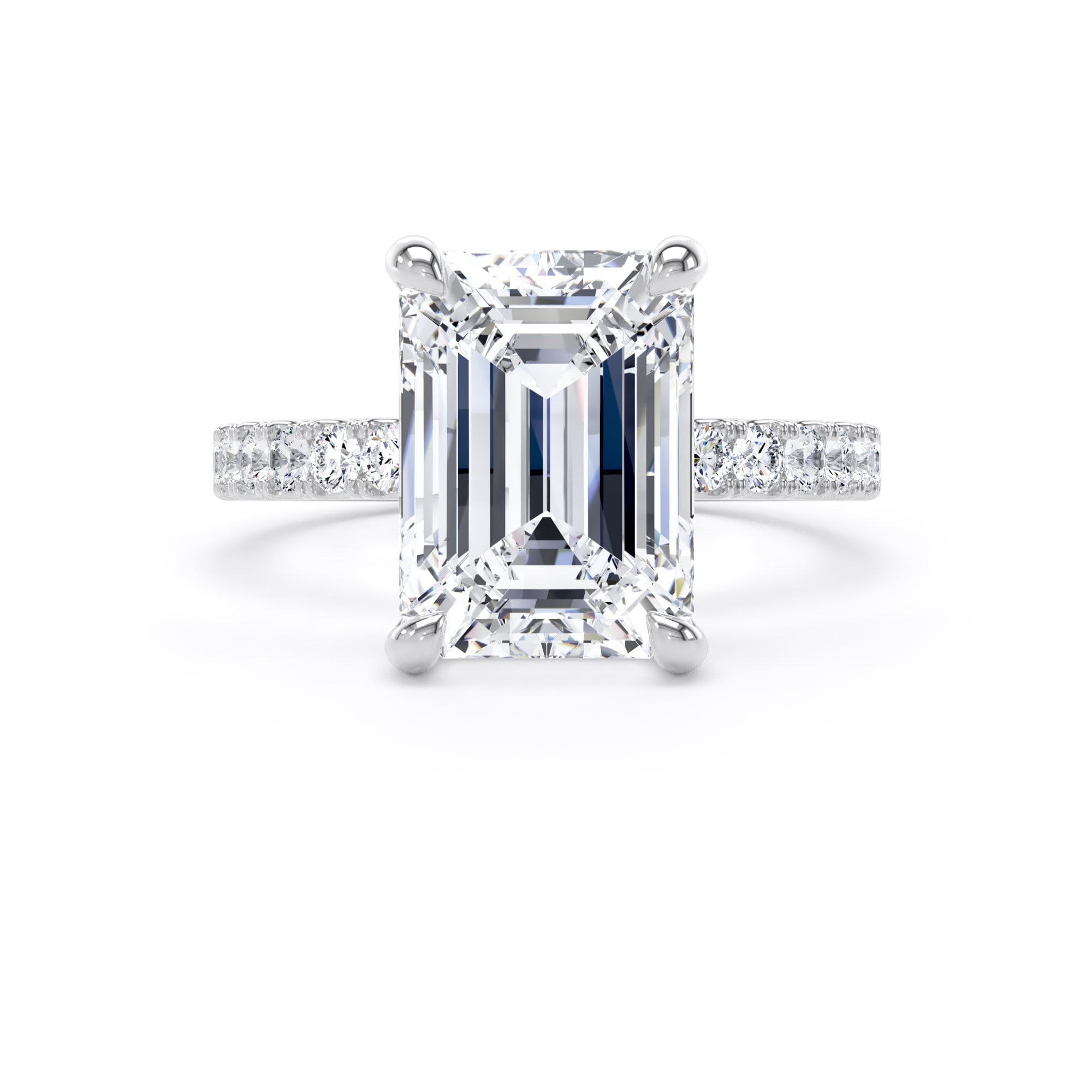 Goldsmiths 18ct White Gold 4.25cttw Emerald Cut Lab Grown Diamond Set Shoulder Solitaire Engagement Ring - Ring Size P Goldsmiths 18ct White Gold 4.25cttw Emerald Cut Lab Grown Diamond Set Shoulder Solitaire Engagement Ring - Ring Size P