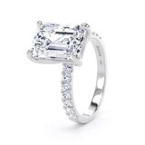 Goldsmiths 18ct White Gold 4.25cttw Emerald Cut Lab Grown Diamond Set Shoulder Solitaire Engagement Ring - Ring Size K.5