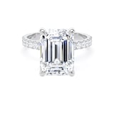 Goldsmiths 18ct White Gold 5.25cttw Emerald Cut Lab Grown Diamond Set Shoulder Solitaire Engagement Ring - Ring Size F