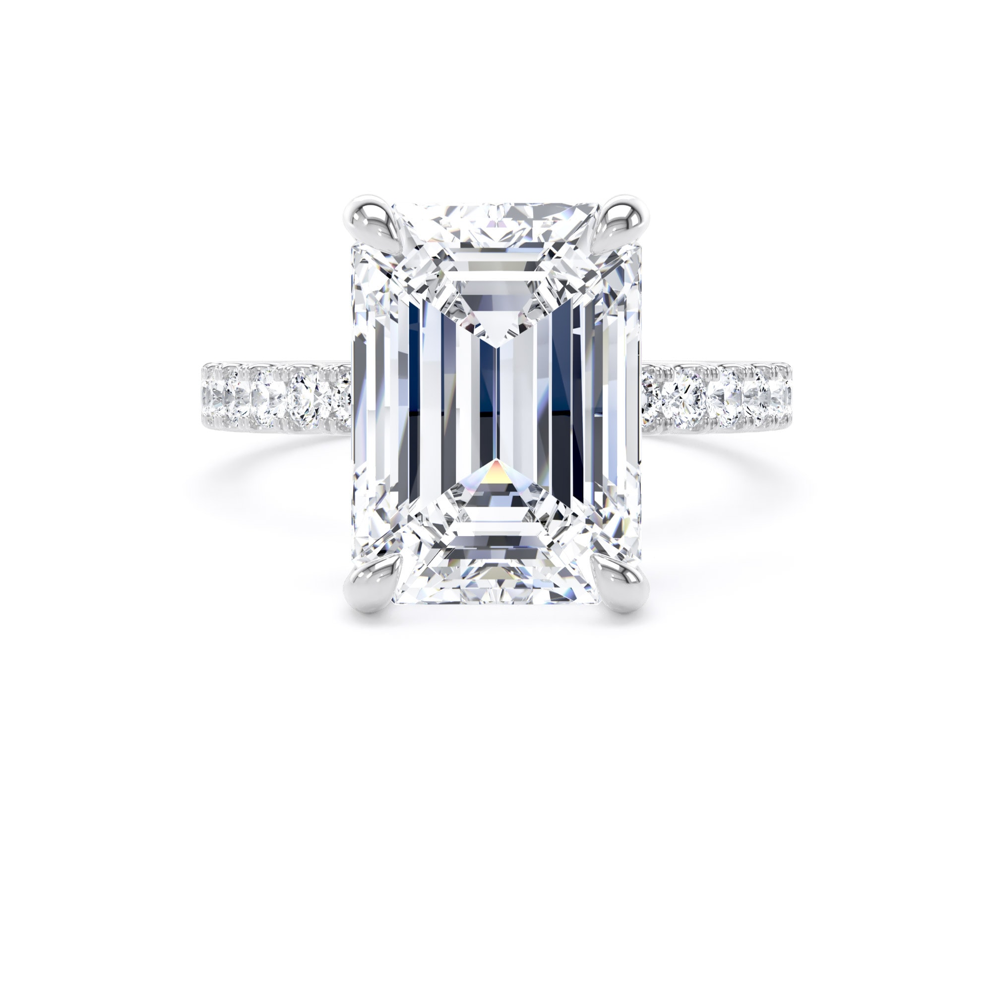 Goldsmiths 18ct White Gold 5.25cttw Emerald Cut Lab Grown Diamond Set Shoulder Solitaire Engagement Ring - Ring Size J
