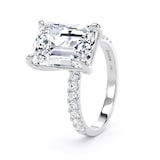 Goldsmiths 18ct White Gold 5.25cttw Emerald Cut Lab Grown Diamond Set Shoulder Solitaire Engagement Ring - Ring Size F