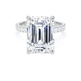 Goldsmiths 18ct White Gold 7.25cttw Emerald Cut Lab Grown Diamond Set Shoulder Solitaire Engagement Ring - Ring Size H