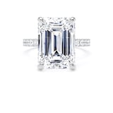 Goldsmiths 18ct White Gold 7.25cttw Emerald Cut Lab Grown Diamond Set Shoulder Solitaire Engagement Ring - Ring Size H