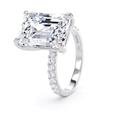 Goldsmiths 18ct White Gold 7.25cttw Emerald Cut Lab Grown Diamond Set Shoulder Solitaire Engagement Ring - Ring Size H