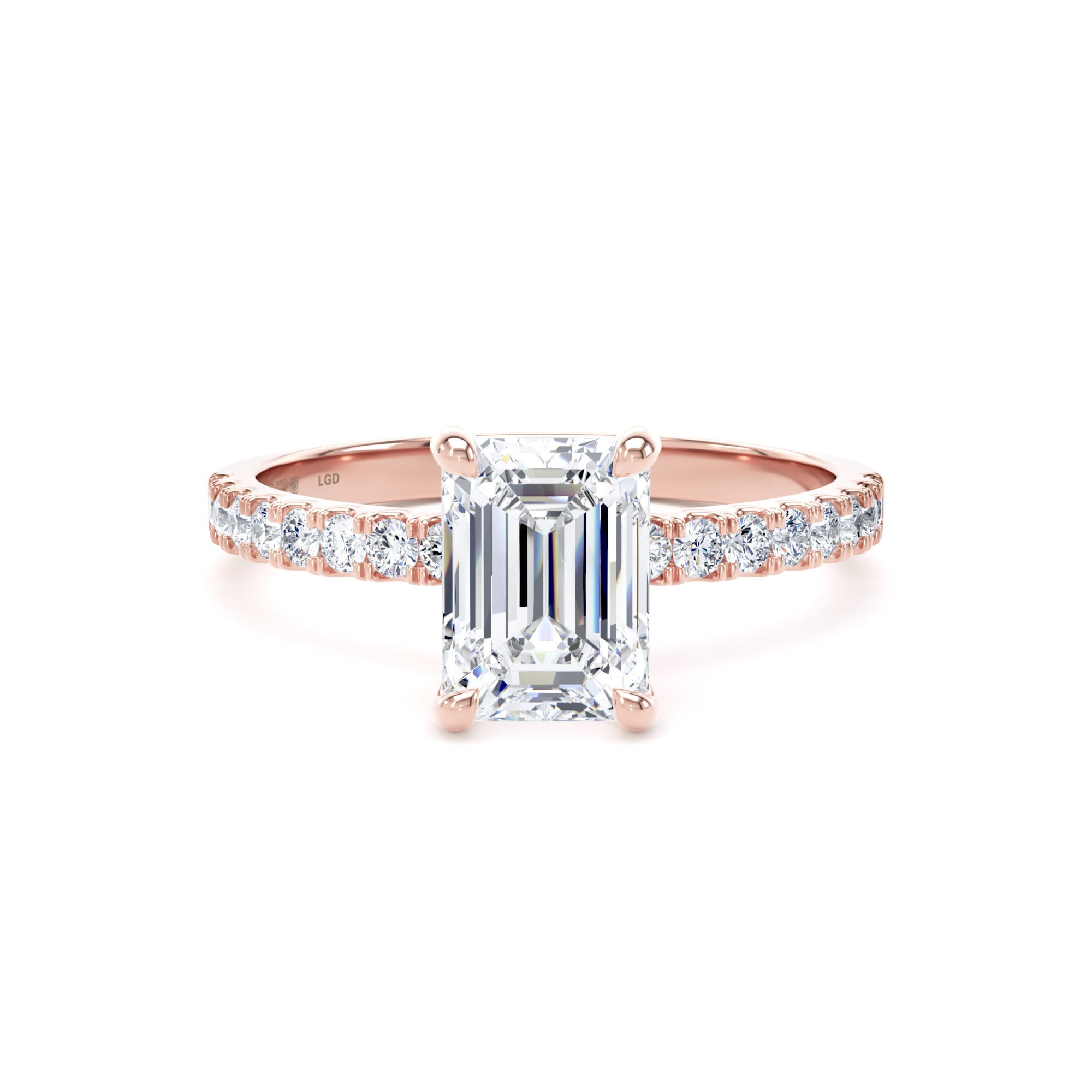 18ct Rose Gold 1.70cttw Emerald Cut Lab Grown Diamond Set Shoulder Solitaire Engagement Ring