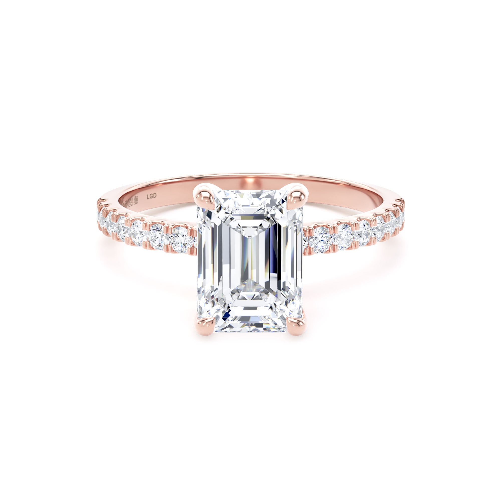 18ct Rose Gold 2.20cttw Emerald Cut Lab Grown Diamond Set Shoulder Solitaire Engagement Ring