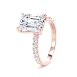 Goldsmiths 18ct Rose Gold 3.25cttw Emerald Cut Lab Grown Diamond Set Shoulder Solitaire Engagement Ring - Ring Size W