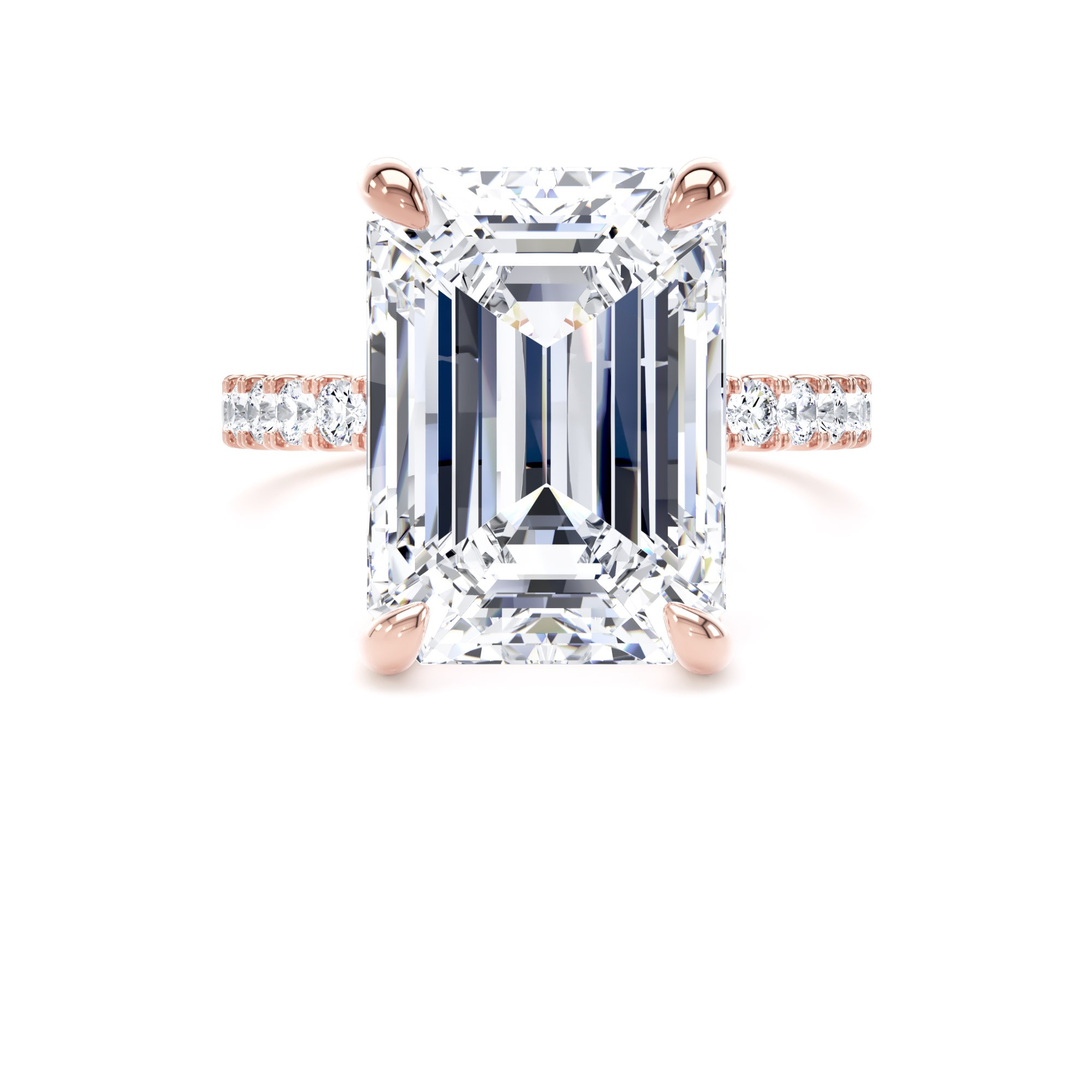 Goldsmiths 18ct Rose Gold 7.25cttw Emerald Cut Lab Grown Diamond Set Shoulder Solitaire Engagement Ring - Ring Size X Goldsmiths 18ct Rose Gold 7.25cttw Emerald Cut Lab Grown Diamond Set Shoulder Solitaire Engagement Ring - Ring Size X