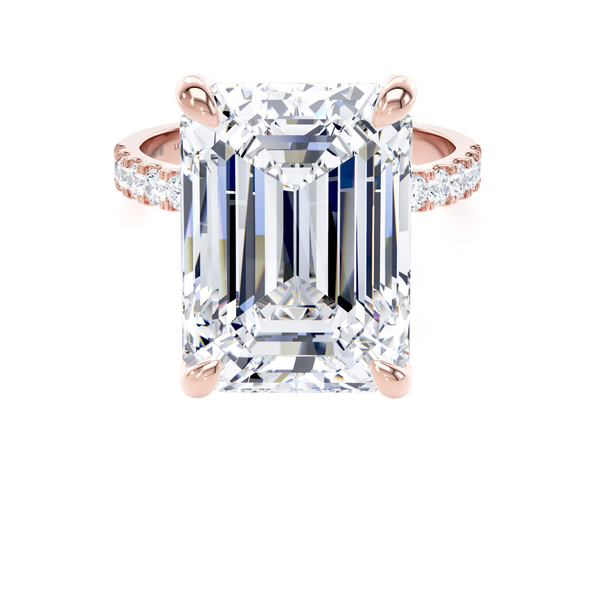 18ct Rose Gold 10.25cttw Emerald Cut Lab Grown Diamond Set Shoulder Solitaire Engagement Ring