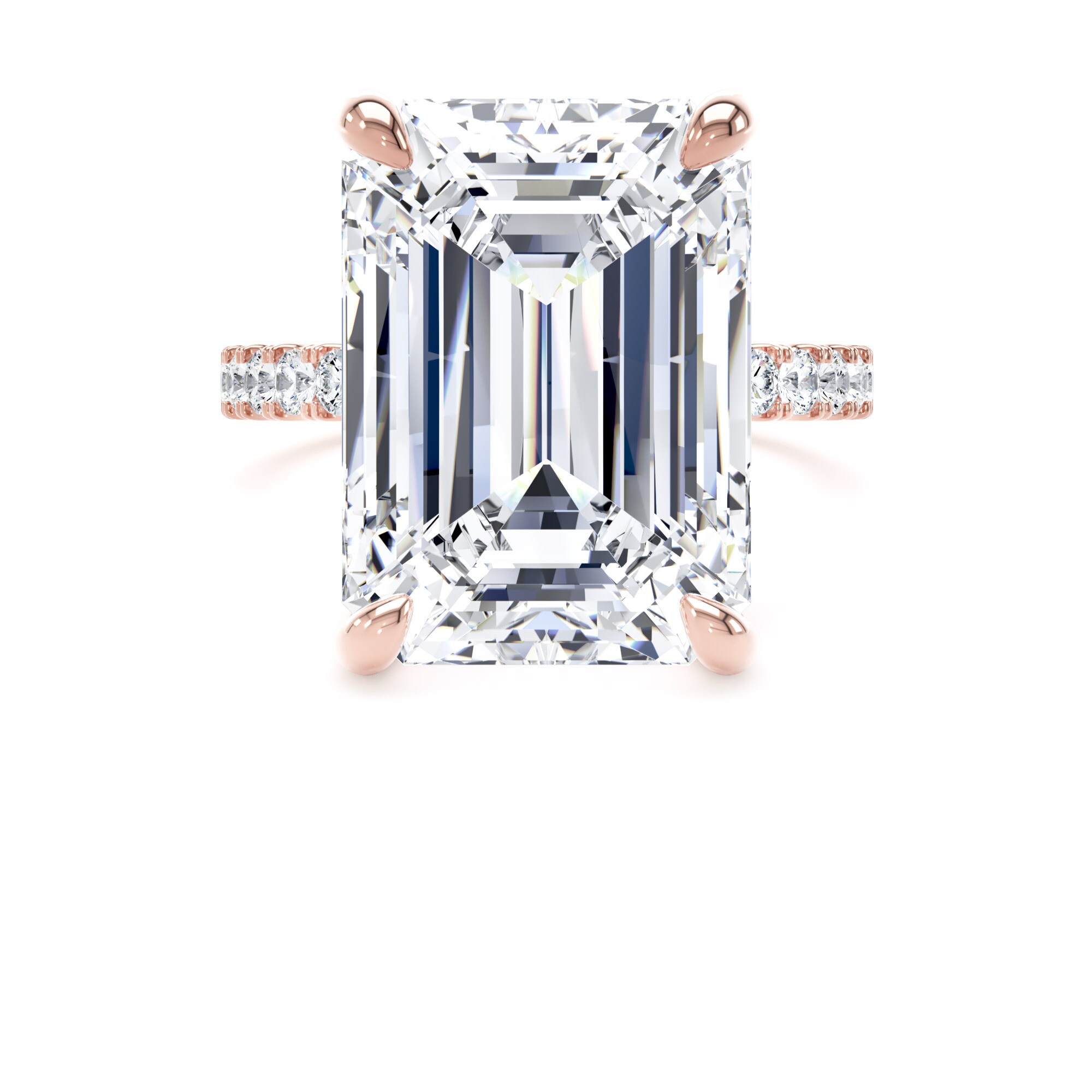 Goldsmiths 18ct Rose Gold 10.25cttw Emerald Cut Lab Grown Diamond Set Shoulder Solitaire Engagement Ring - Ring Size N Goldsmiths 18ct Rose Gold 10.25cttw Emerald Cut Lab Grown Diamond Set Shoulder Solitaire Engagement Ring - Ring Size N