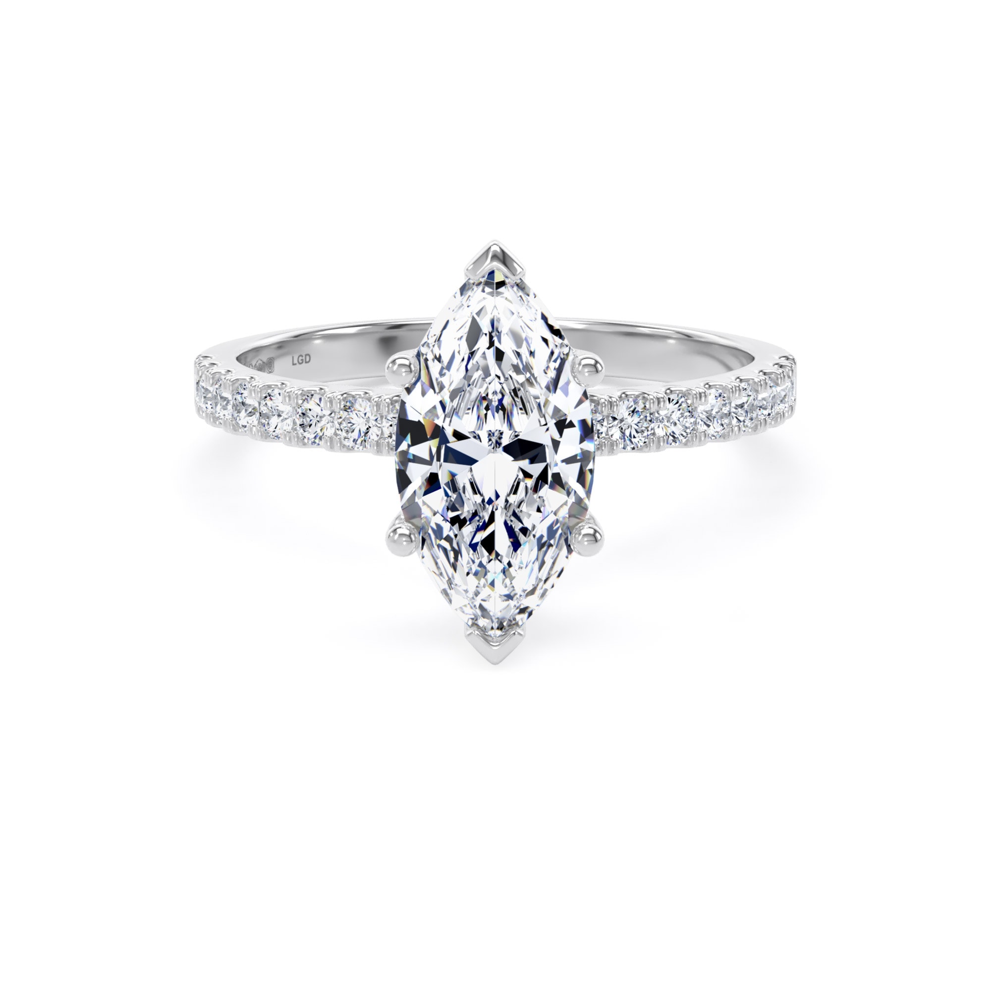 Platinum 1.70cttw Marquise Cut Lab Grown Diamond Set Shoulder Solitaire Engagement Ring