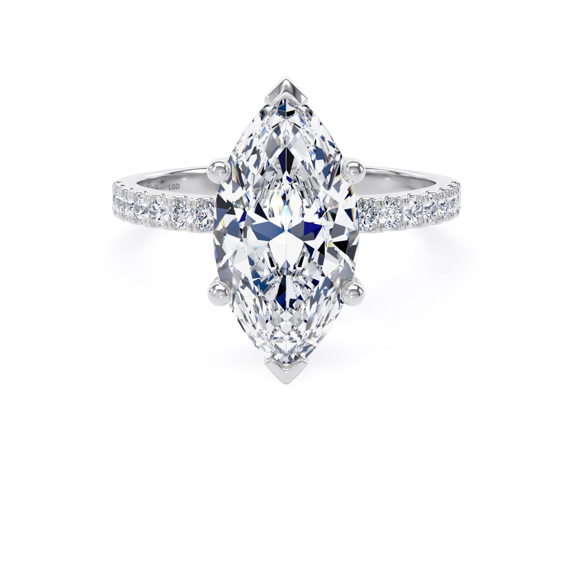 Platinum 3.25cttw Marquise Cut Lab Grown Diamond Set Shoulder Solitaire Engagement Ring